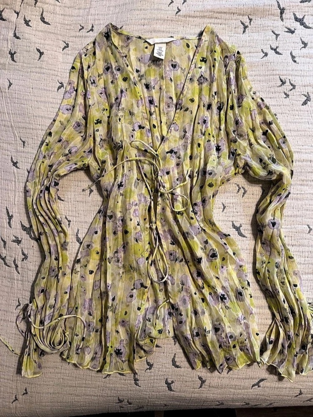 Floral Sheer Front Tie Blouse